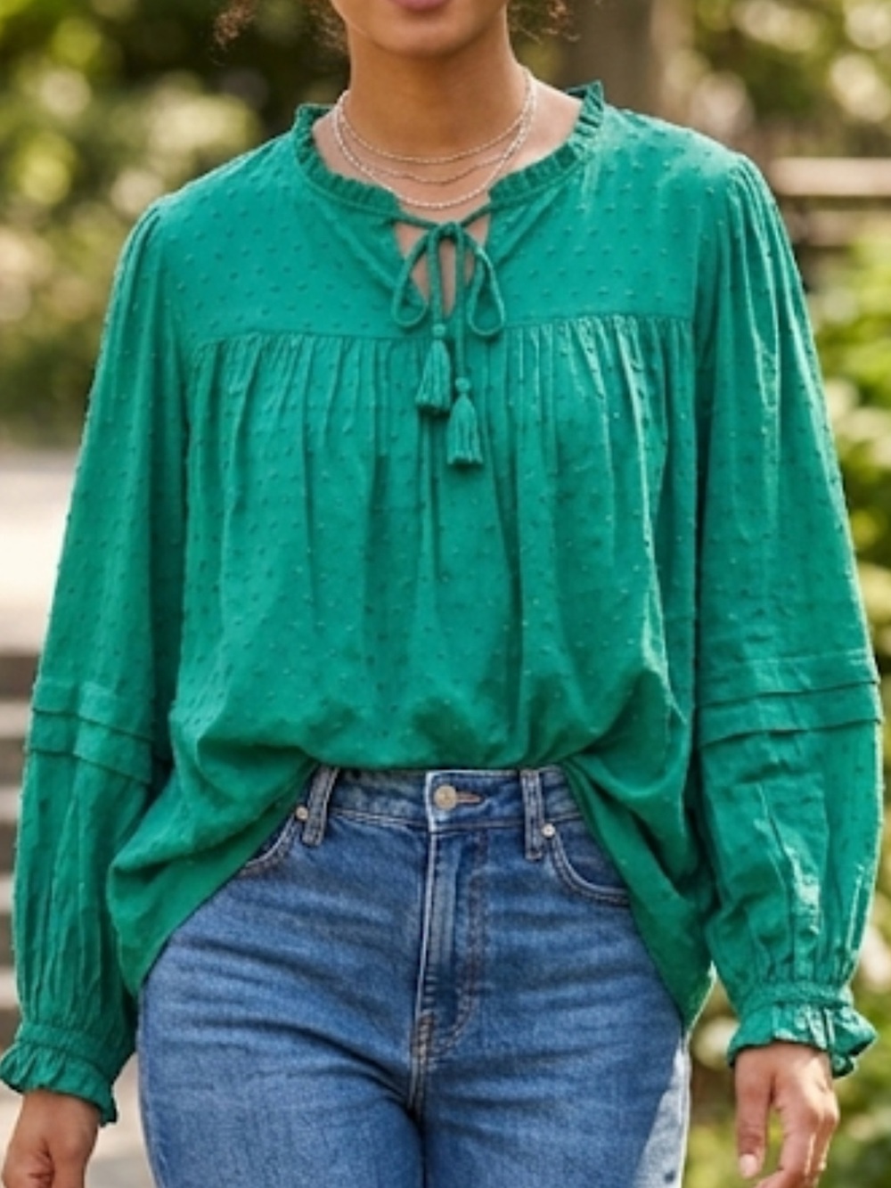 Cato Emerald Green Tie-Neck Peasant Blouse Size 18/20